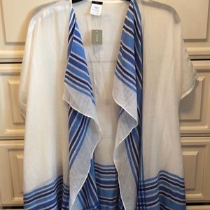 J.Crew Plaid border beach poncho NWT white blue